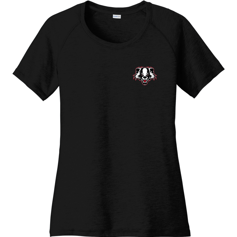 Scary Badgers Ladies PosiCharge Tri-Blend Wicking Scoop Neck Raglan Tee